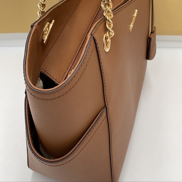 MICHAEL KORS LARGE X CHAIN LOGO SHOULDER BAG BROWN - Picture 7 of 16